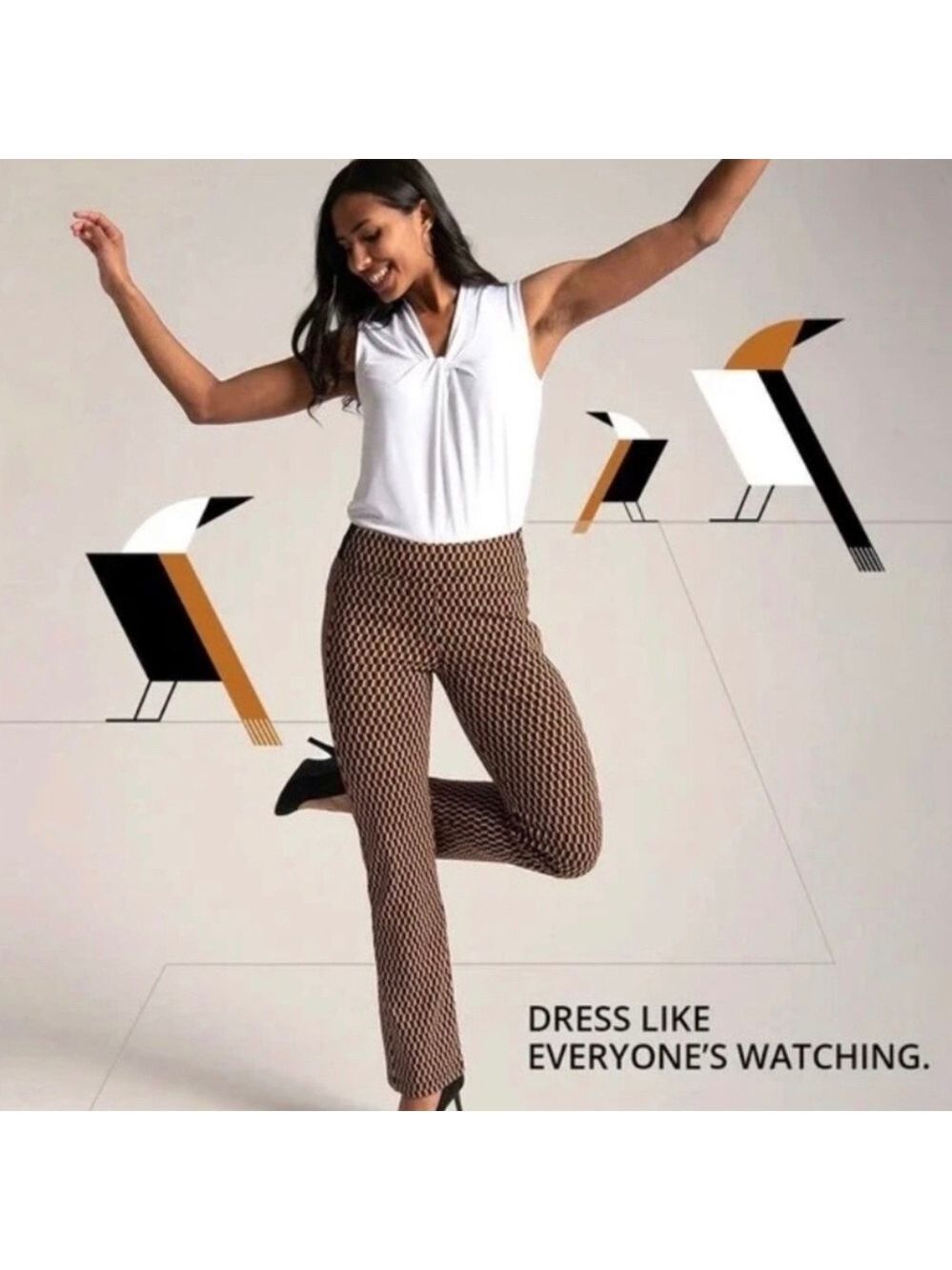 BETABRAND Geometric Chevron Print Yoga Work Pants Side Zippered Pockets US Sz XL